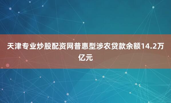 天津专业炒股配资网普惠型涉农贷款余额14.2万亿元