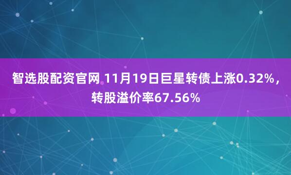 智选股配资官网 11月19日巨星转债上涨0.32%，转股溢价率67.56%
